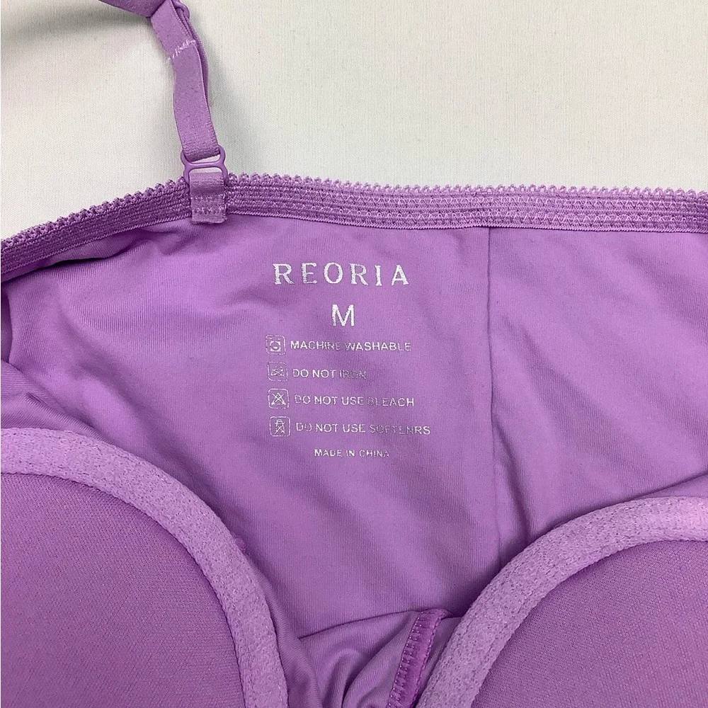 REORIA Lace Bustier Crop Top Purple Medium Underwire Corset Bralette NWOT - Picture 2 of 4